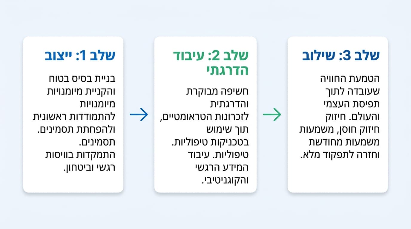 תהליך עבודה בטוח עם כלים לשחרור טראומה - שלבי הייצוב, העיבוד וההטמעה